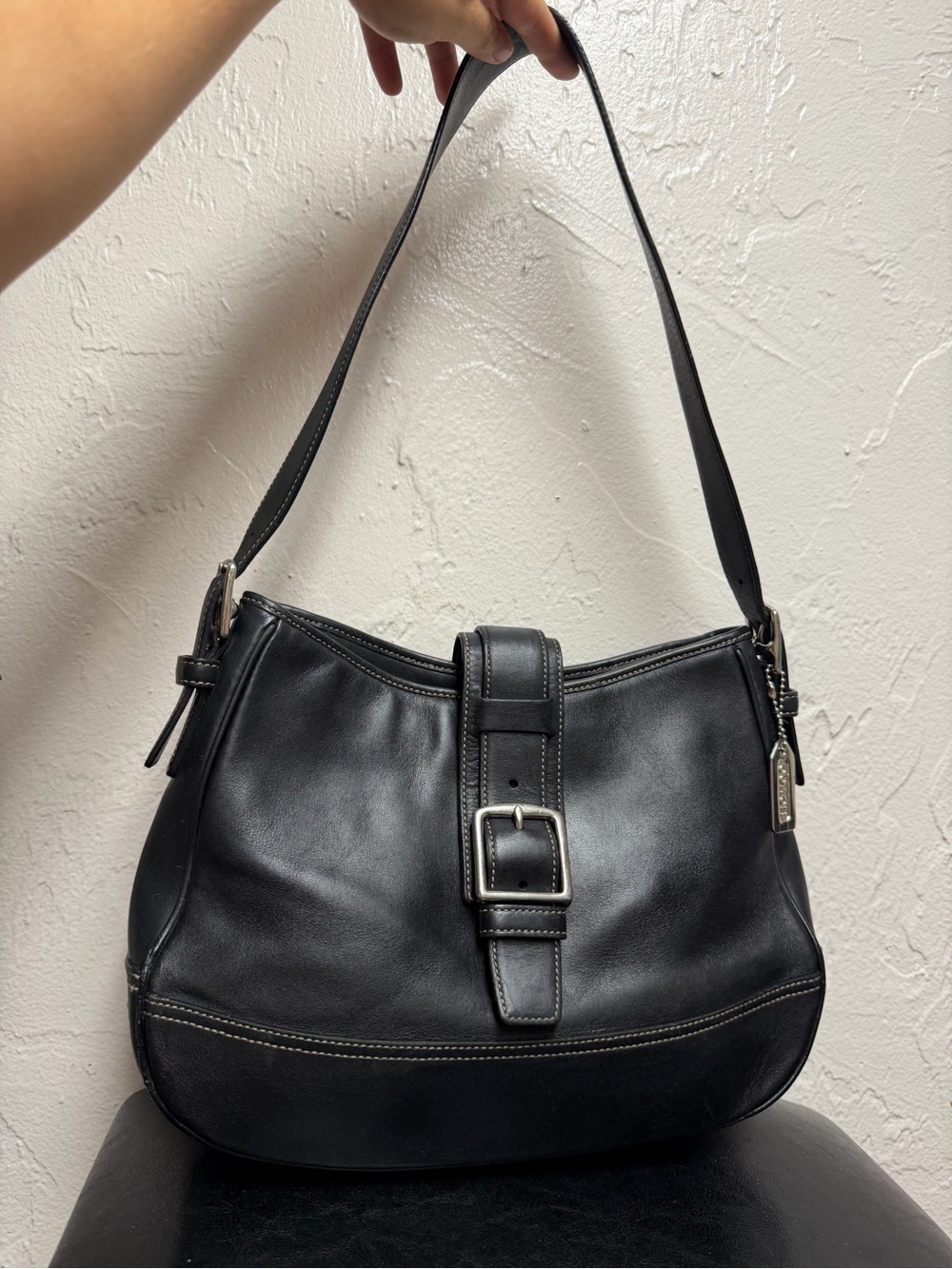 Vintage Coach Hampton Soho black leather shoulder bag